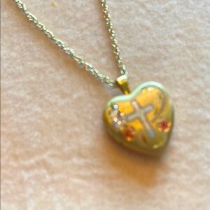 14K Gold Filled Heart Cross Pendant Locket Necklace with Etched Cross.